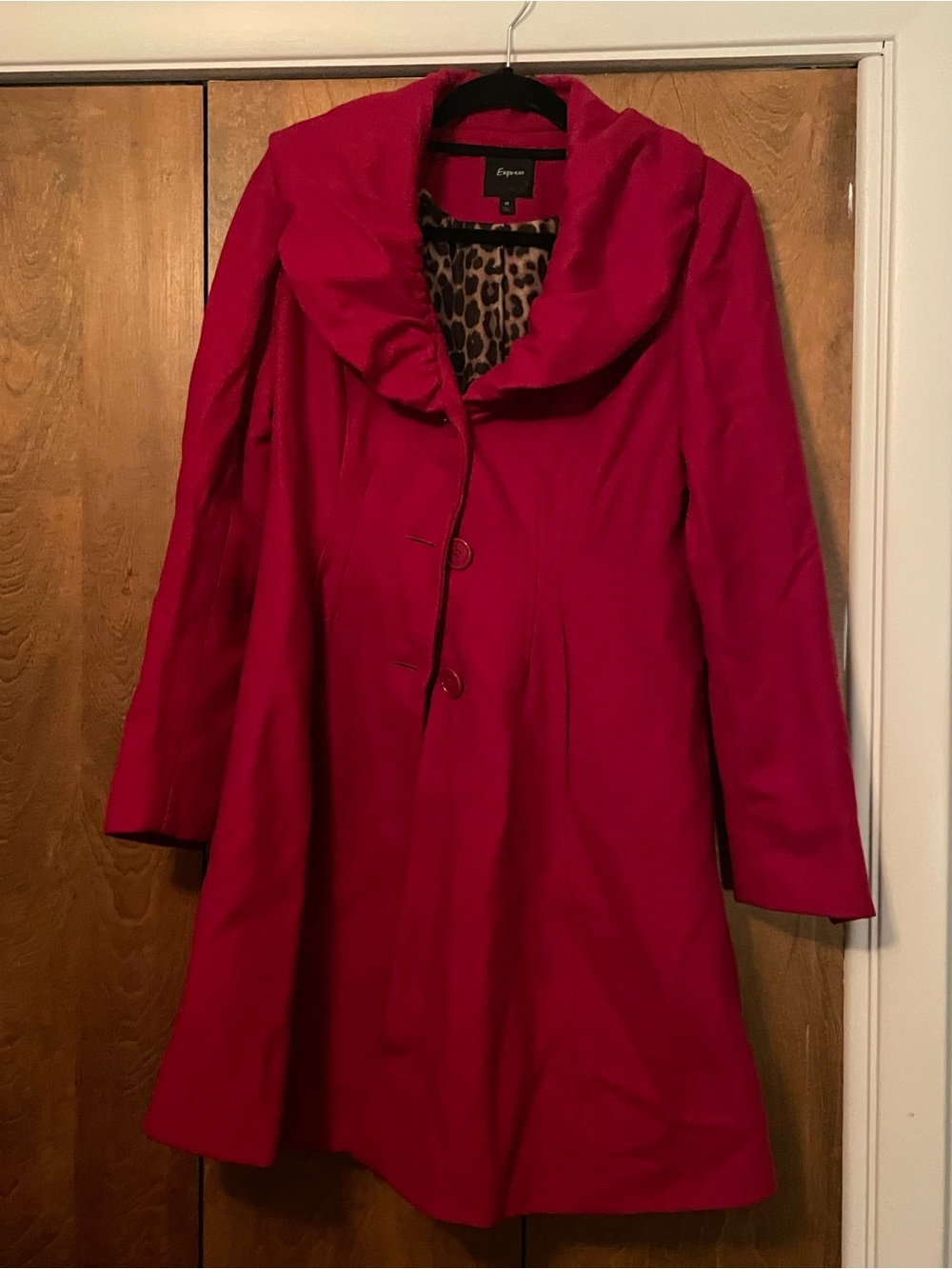 Express Red Coat with Leopard Print Lining